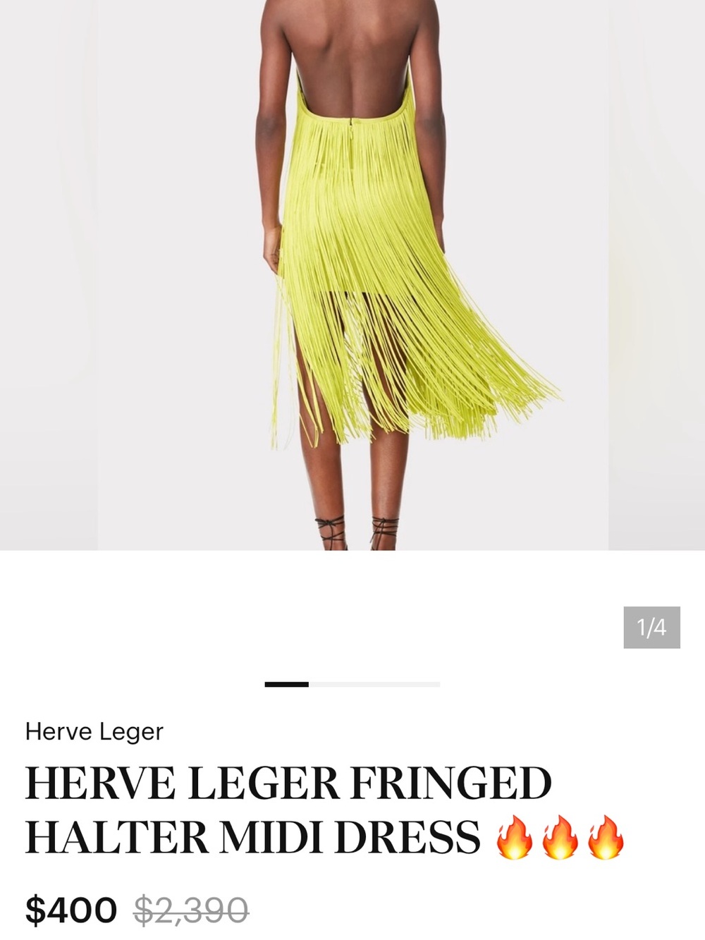 New Herve Leger Neon Lime Fringe Halter Midi Dress - Picture 5 of 12